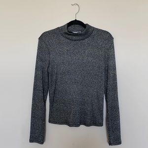 ZARA Trafaluc Metallic Knit Mock Neck Sweater, L